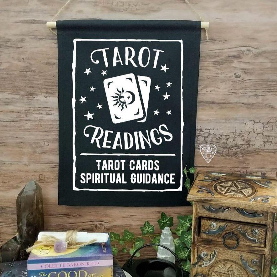 Tarot Readings Tarot Cards Spiritual Guidance Black Canvas Wall Banner - The Spirit Den