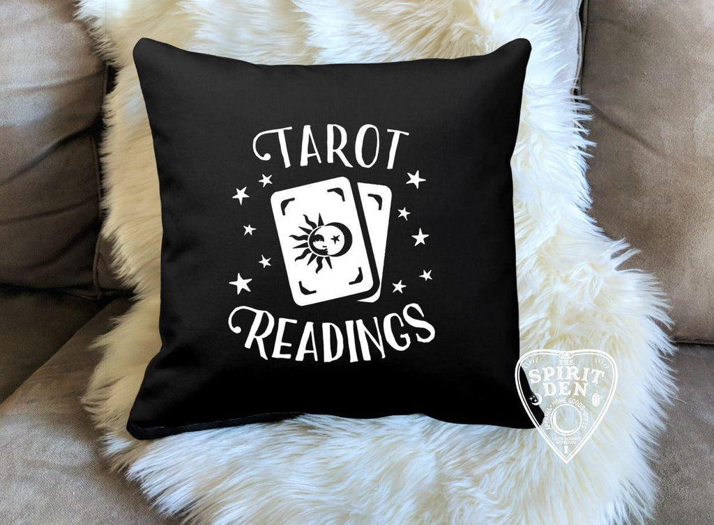 Tarot Readings Black Cotton Pillow - The Spirit Den