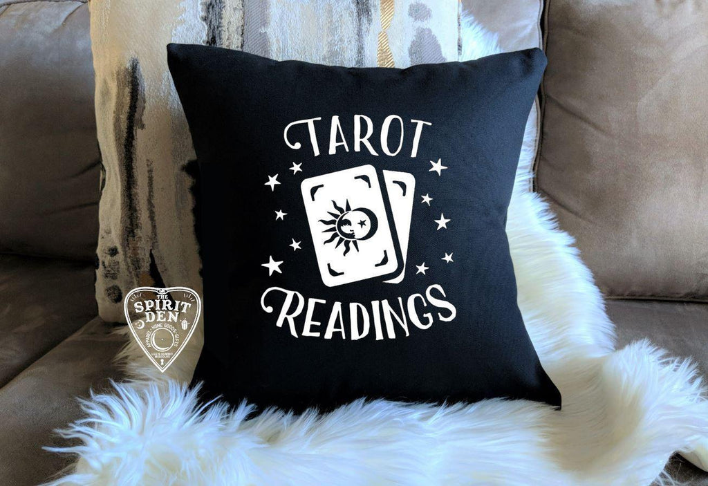 Tarot Readings Black Cotton Pillow - The Spirit Den