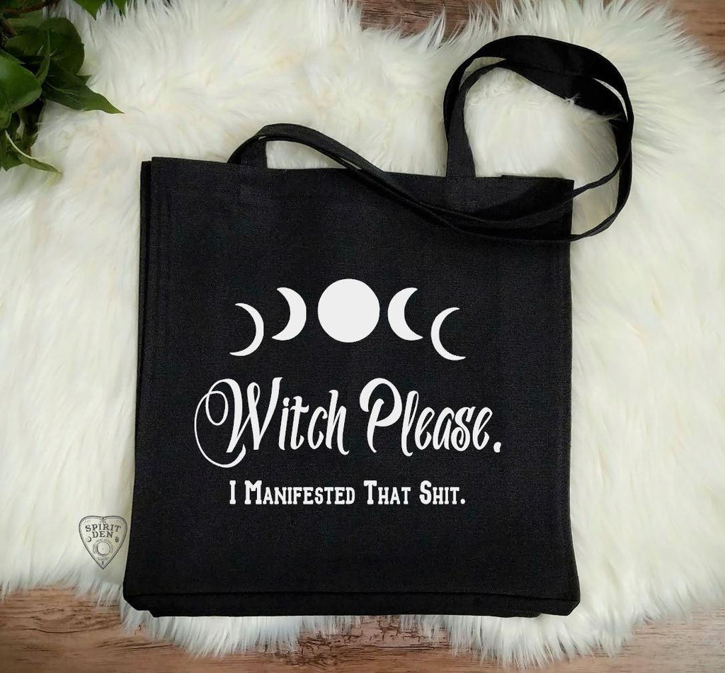 Witch Please I Manifested That Shit Black Cotton Canvas Market Tote Bag - The Spirit Den