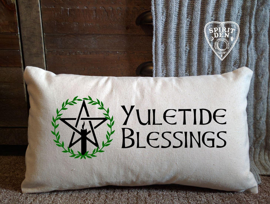 Yuletide Blessings Pentacle Cotton Canvas Lumbar Pillow - The Spirit Den