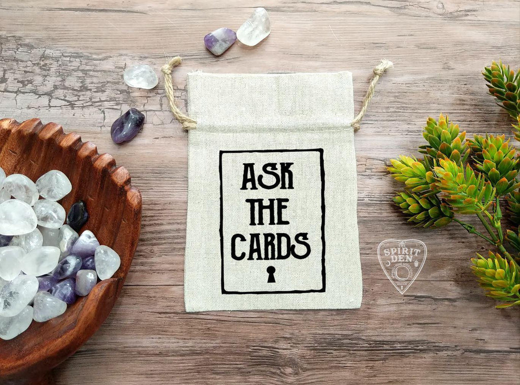 Ask The Cards Keyhole Tarot Drawstring Cotton Linen Bag - The Spirit Den