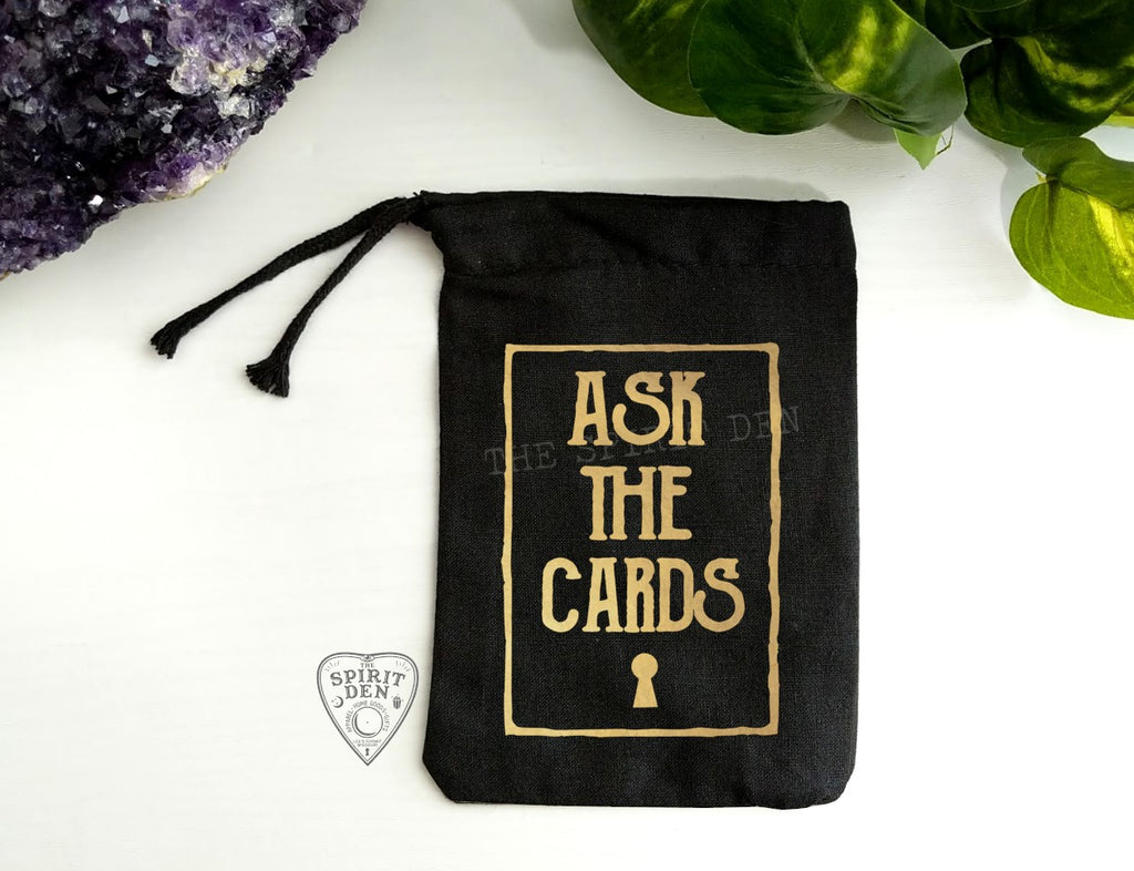Ask The Cards (Gold Design) Black Single Drawstring Bag