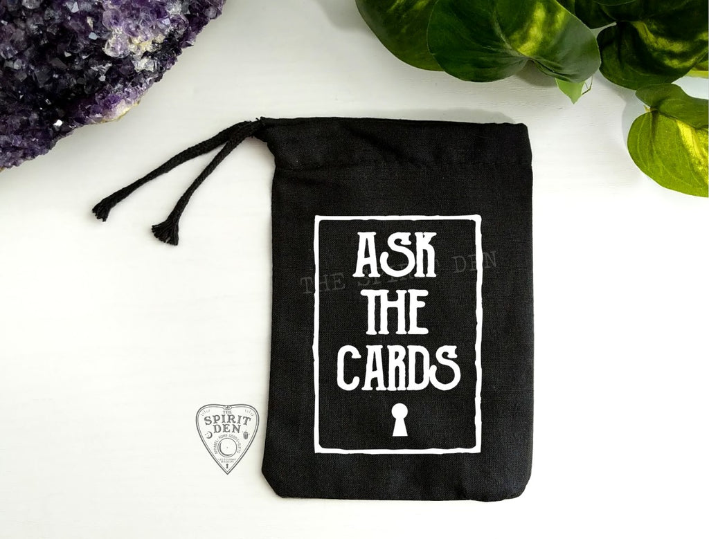Ask The Cards (White Design) Black Single Drawstring Bag