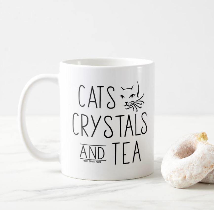 Cats Crystals and Tea White Mug