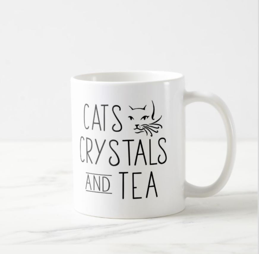 Cats Crystals and Tea White Mug