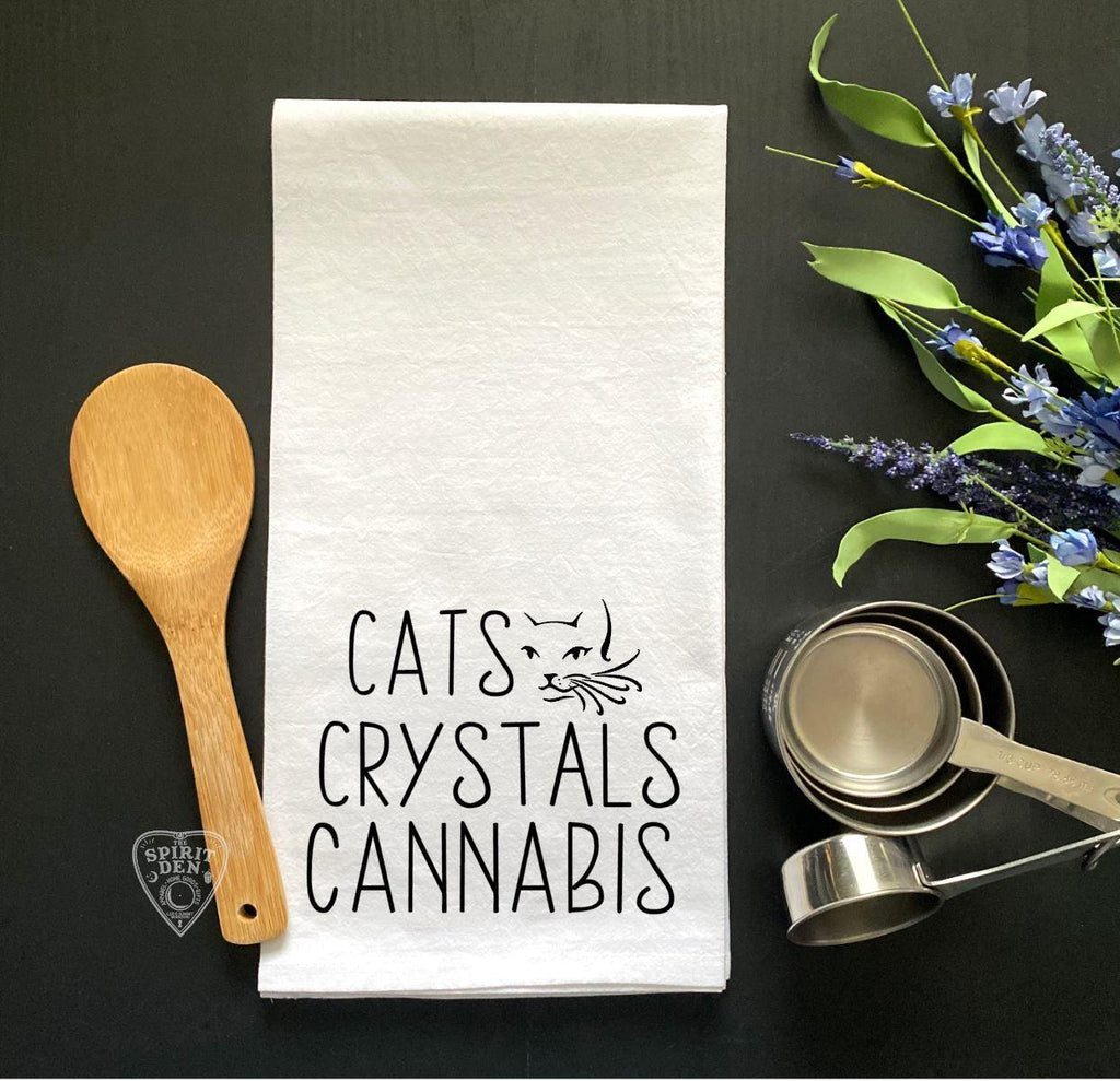 Cats Crystals Cannabis Flour Sack Kitchen Towel - The Spirit Den