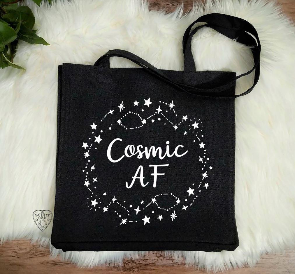 Cosmic AF Black Cotton Canvas Market Tote Bag - The Spirit Den