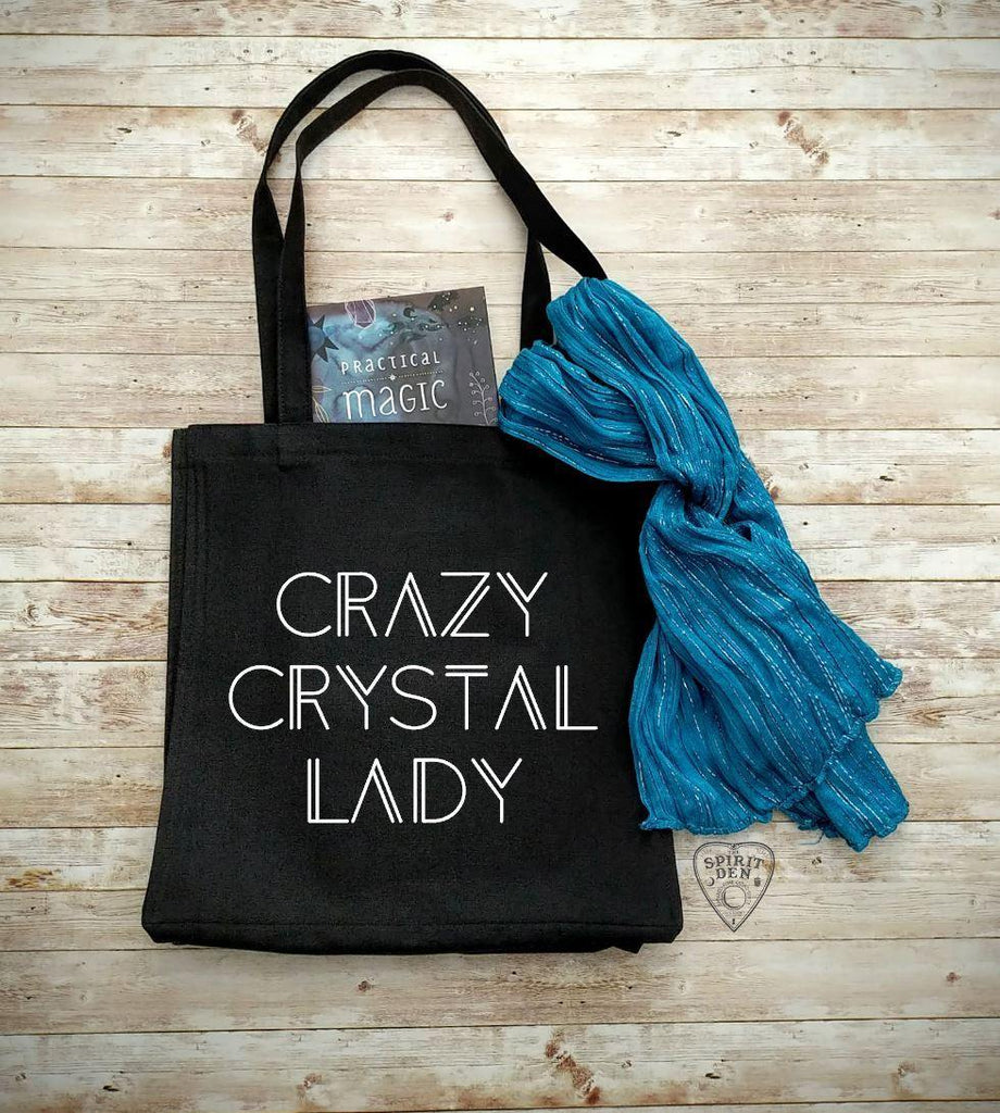 Crazy Crystal Lady Black Cotton Canvas Market Tote Bag - The Spirit Den