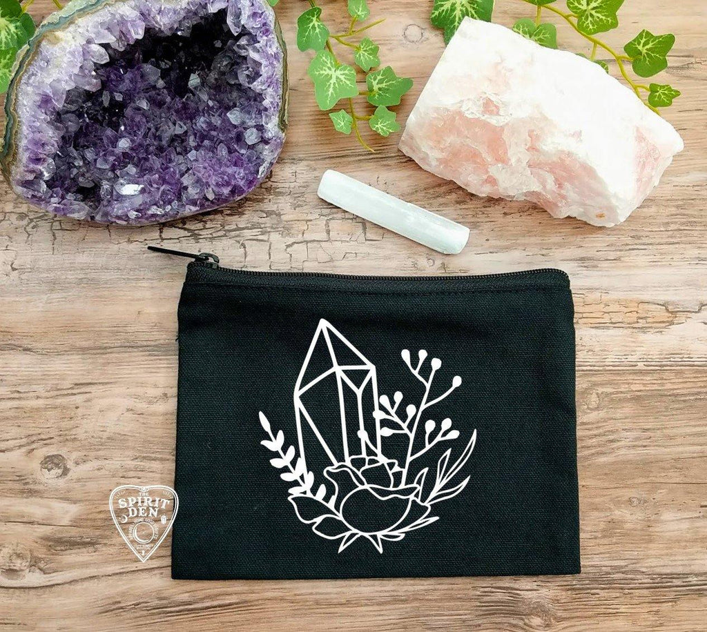 Crystal In Bloom Black Zipper Bag - The Spirit Den