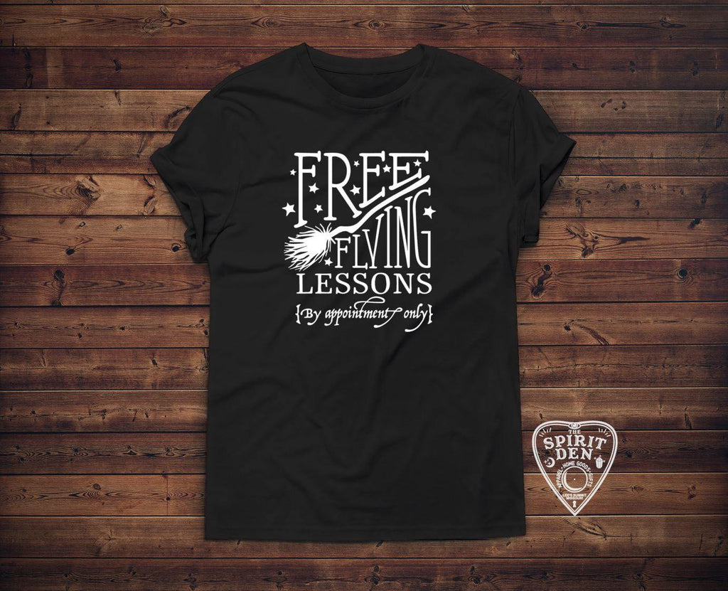 Free Flying Lessons Witch Broom T-shirt - The Spirit Den