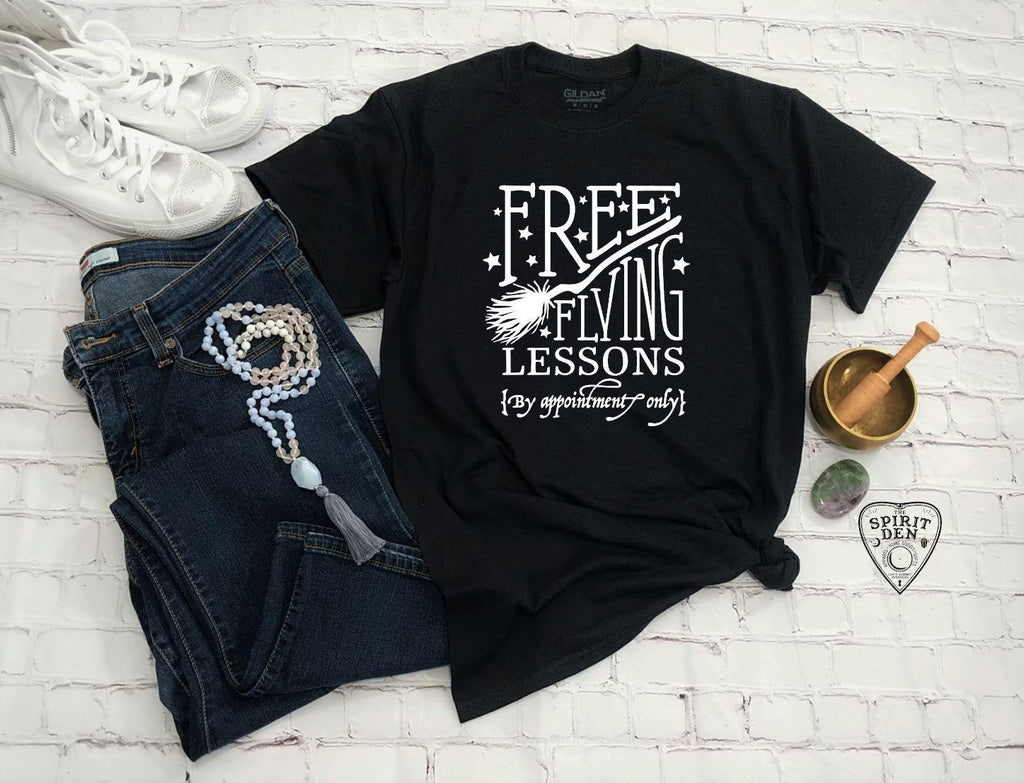 Free Flying Lessons Witch Broom T-shirt - The Spirit Den
