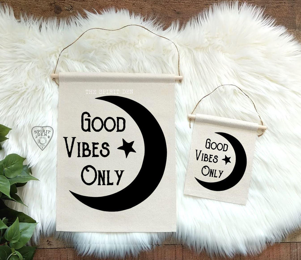 Good Vibes Only Moon Cotton Canvas Wall Banner - The Spirit Den