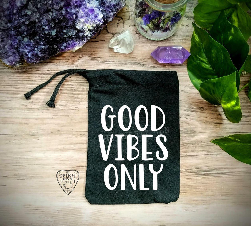 Good Vibes Only Black Single Drawstring Bag - The Spirit Den
