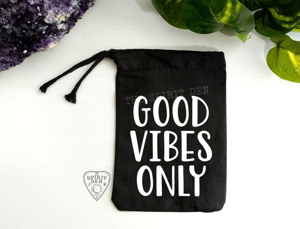 Good Vibes Only Black Single Drawstring Bag - The Spirit Den