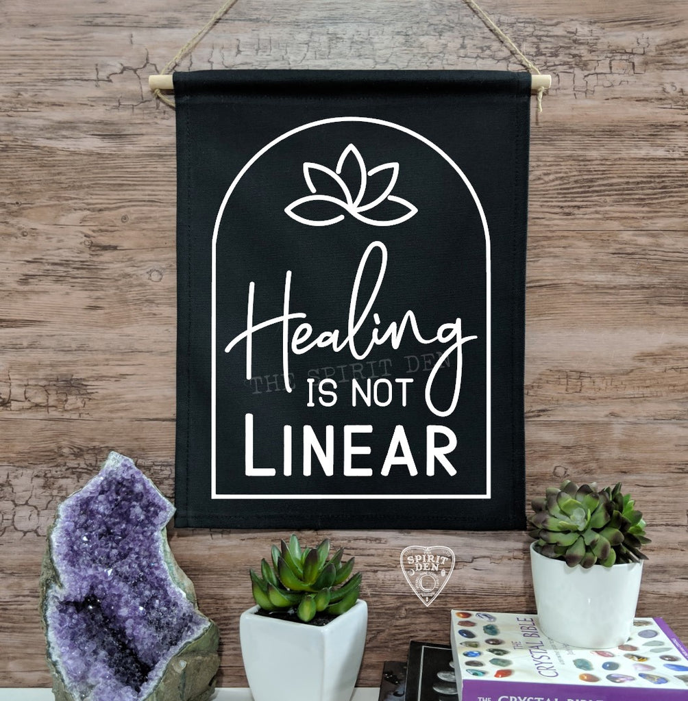 Healing Is Not Linear Black Canvas Wall Banner
