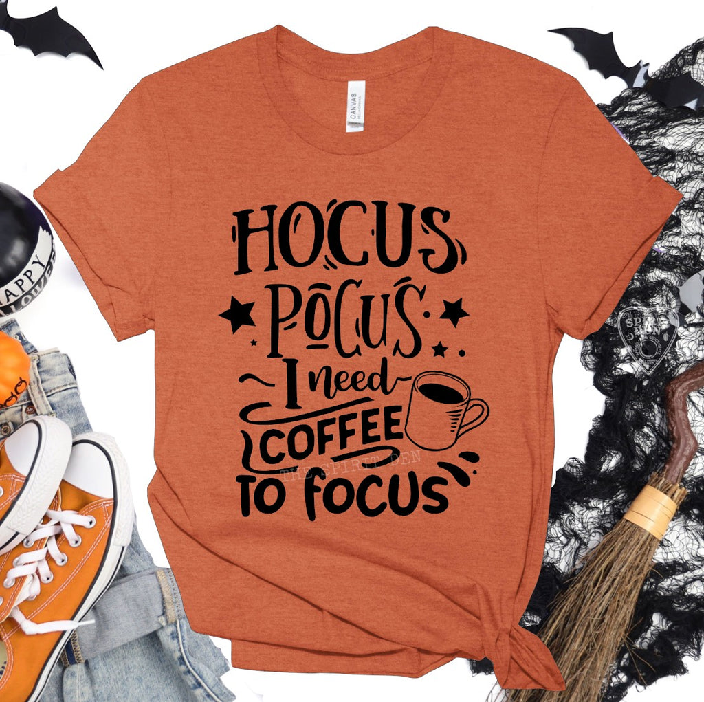Hocus Pocus I Need Coffee To Focus Orange Unisex T-shirt