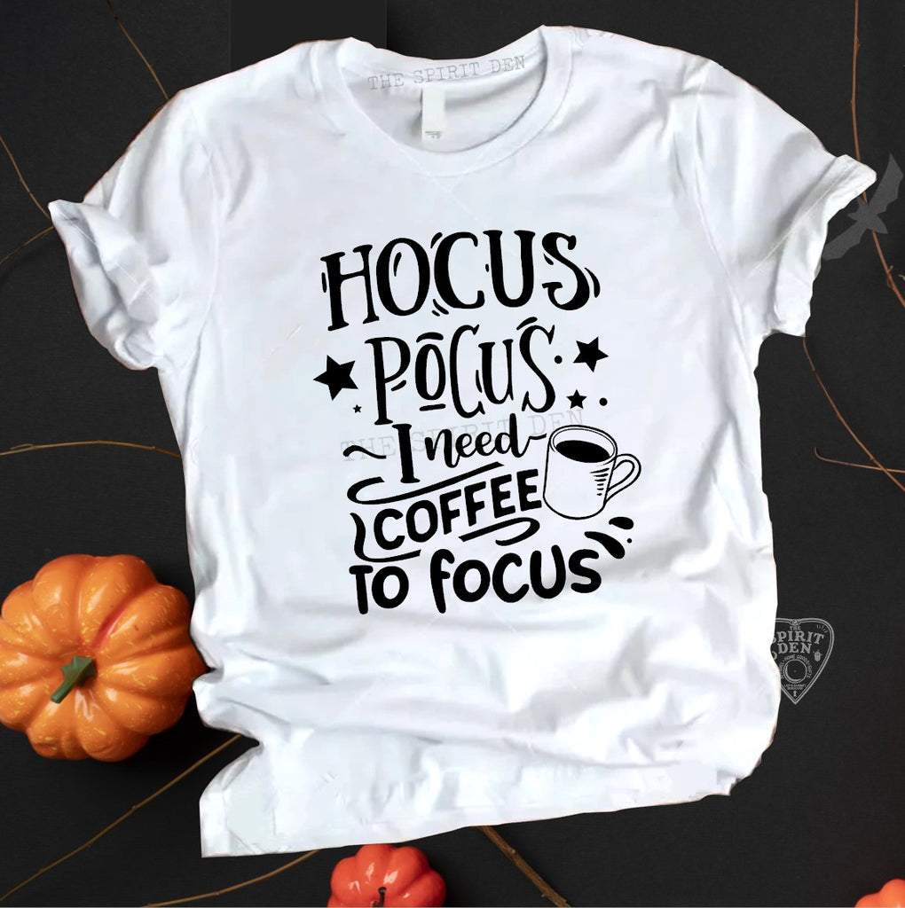 Hocus Pocus l Need Coffee To Focus White Unisex T-shirt