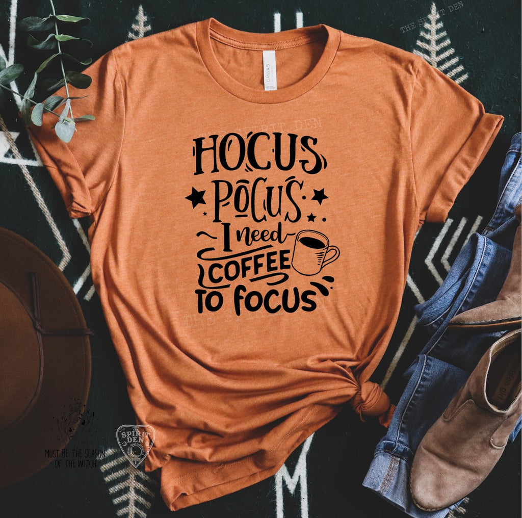 Hocus Pocus I Need Coffee To Focus Orange Unisex T-shirt