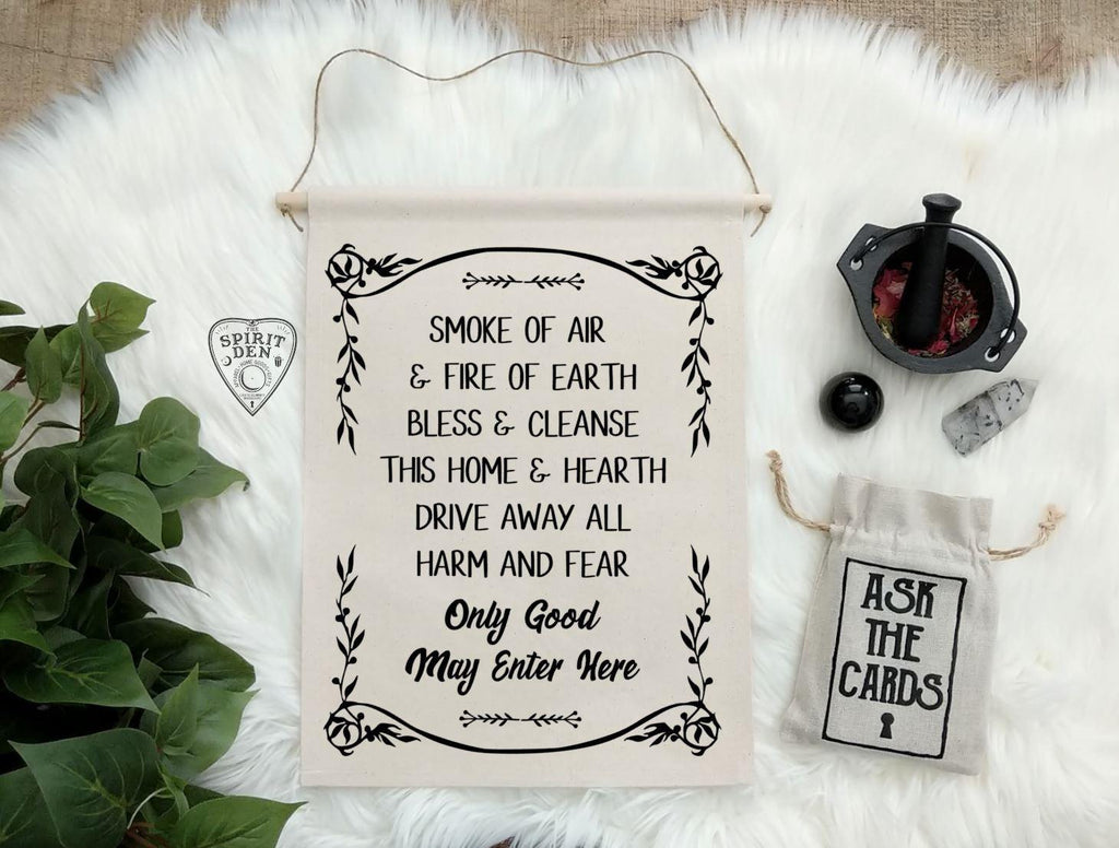 Home Blessing Only Good May Enter Here Cotton Canvas Wall Banner - The Spirit Den