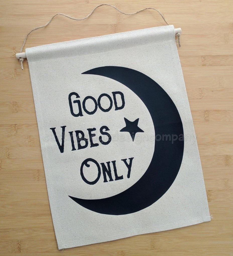 Good Vibes Only Moon Cotton Canvas Wall Banner 