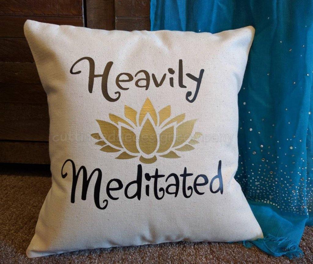 Heavily Meditated Lotus Cotton Canvas Natural Pillow 