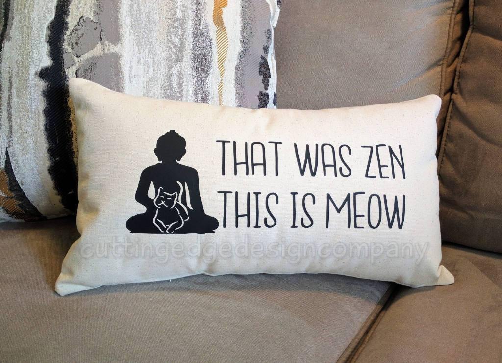 That Was Zen This Is Meow Cotton Canvas Natural Lumbar Pillow 