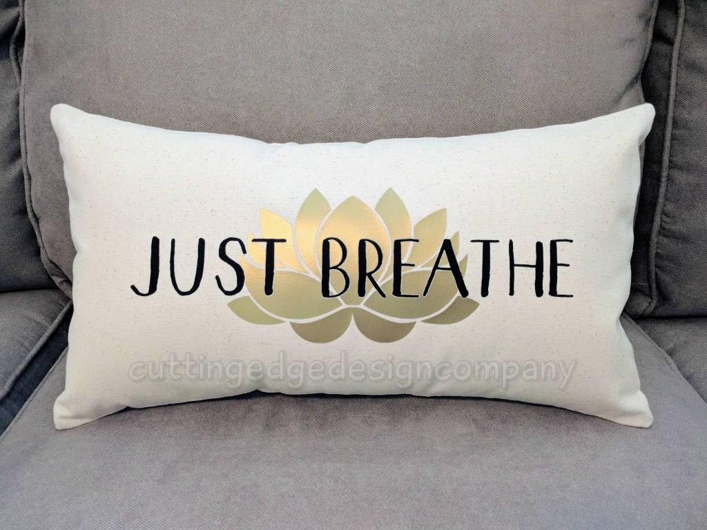Just Breathe Lotus Cotton Canvas Natural Lumbar Pillow 