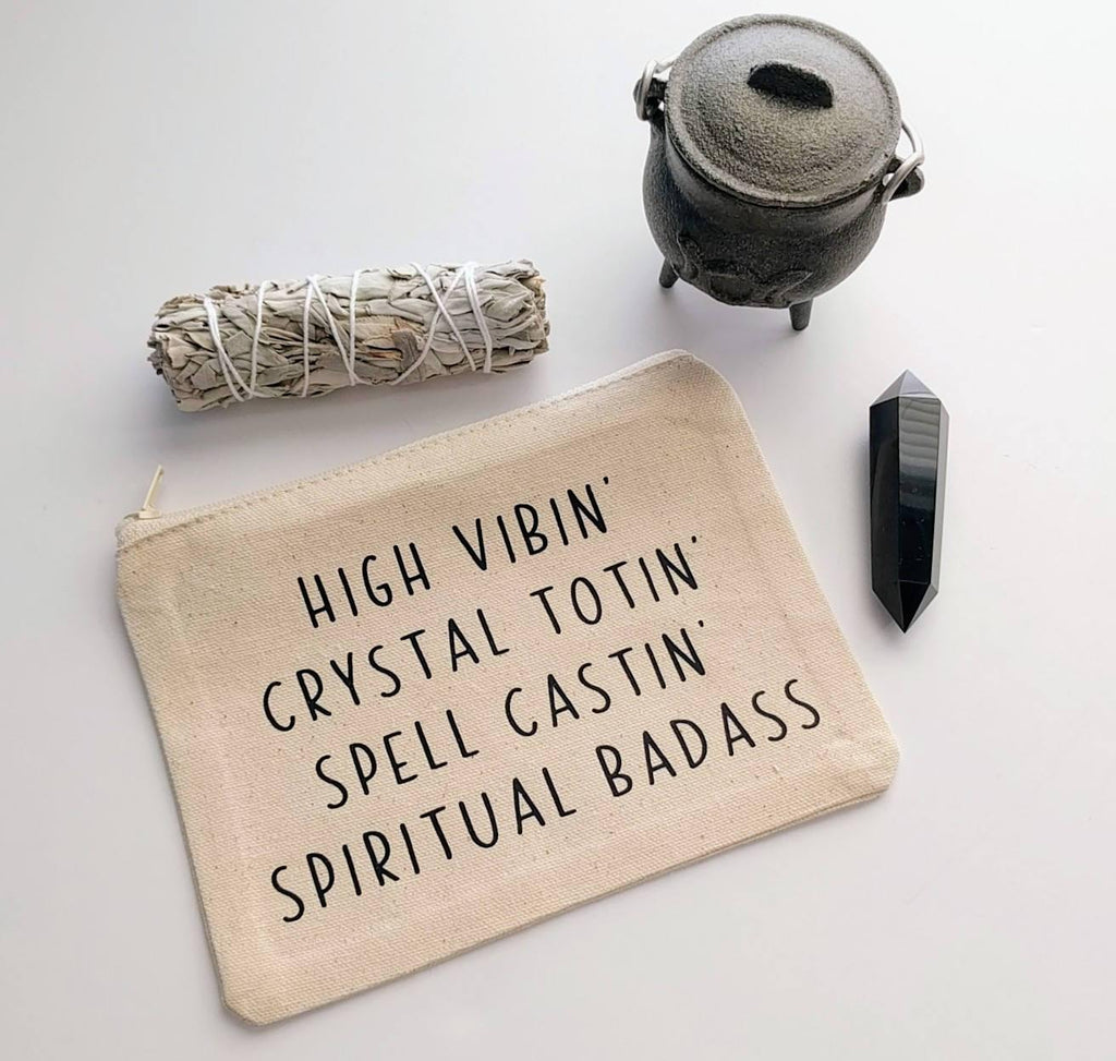 High Vibin Crystal Totin Spell Castin' Spiritual Badass Natural Canvas Zipper Bag 