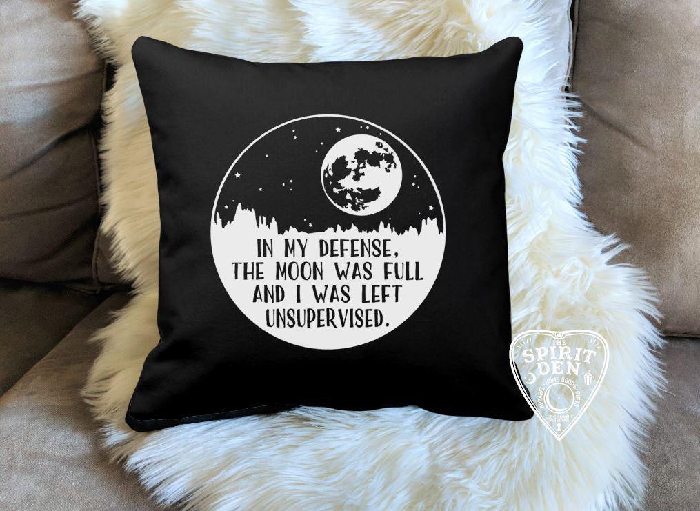 In My Defense Moon Black Cotton Pillow 