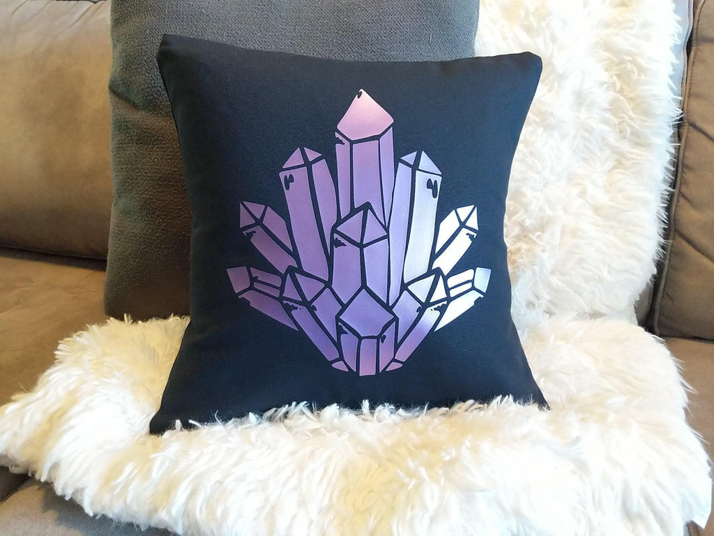 Purple Aura Quartz Black Pillow 