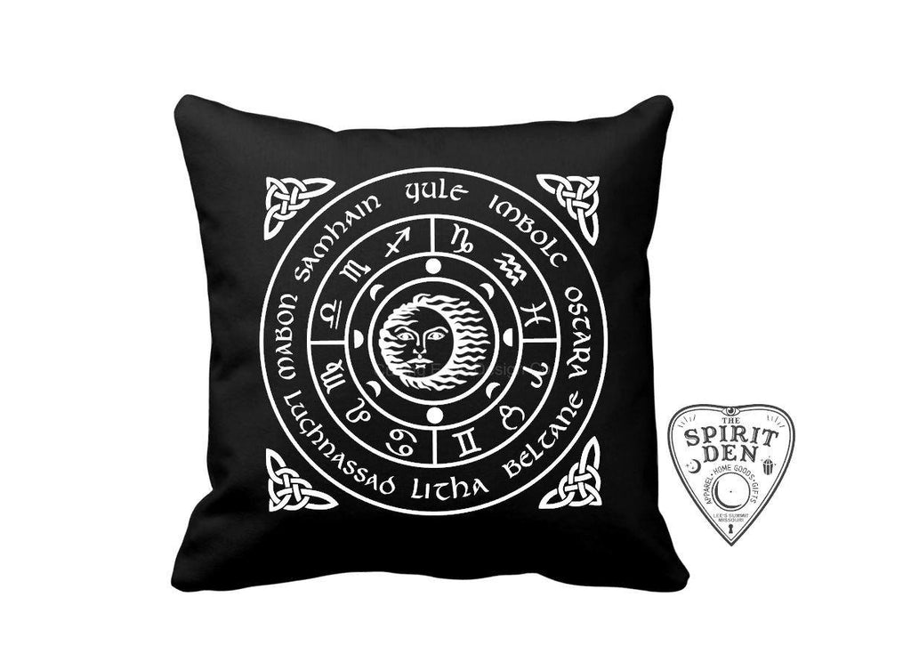 The Wheel of the Year Black Pillow 