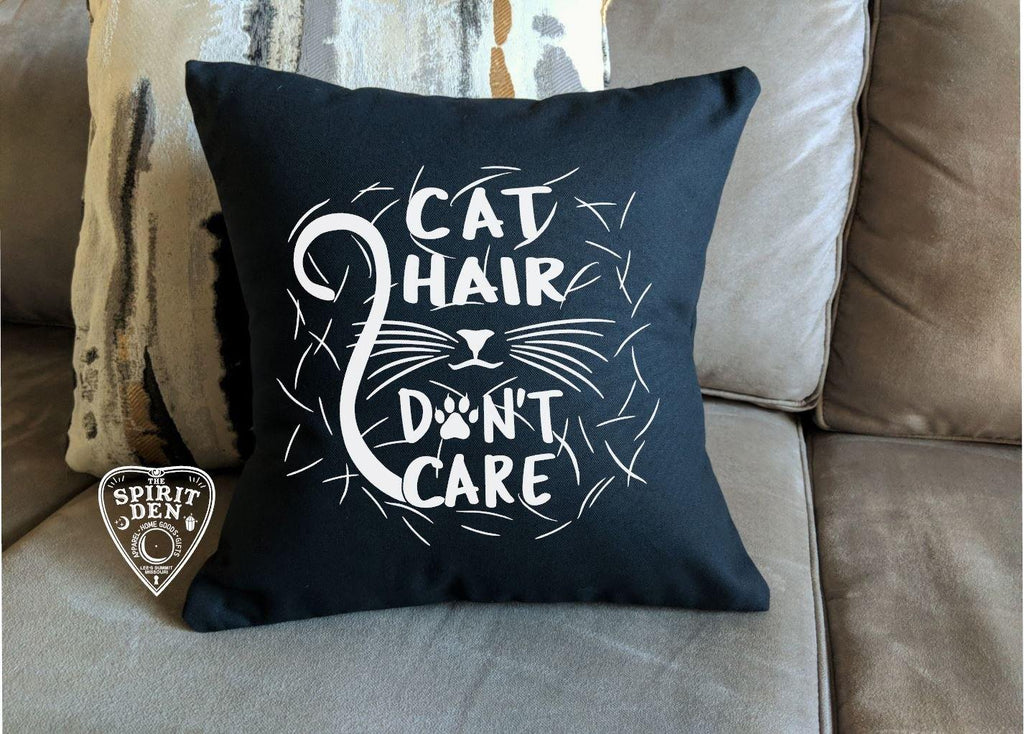 Cat Hair Don't Care Black Pillow 
