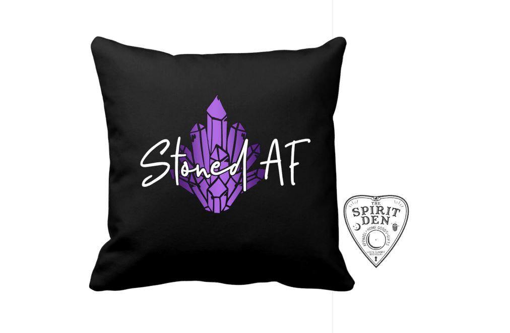 Stoned AF Crystals Black Pillow 