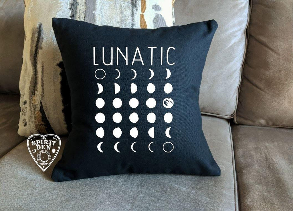 Lunatic Moon Phases Black Pillow 