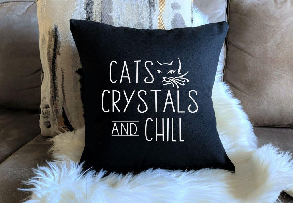 Cats Crystals and Chill Black Cotton Pillow 