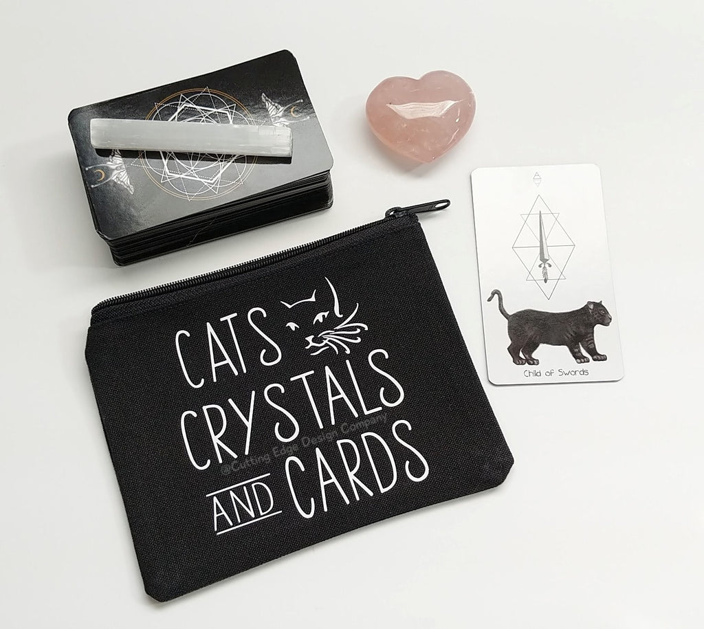 Cats Crystals And Cards Black Canvas Zipper Bag 