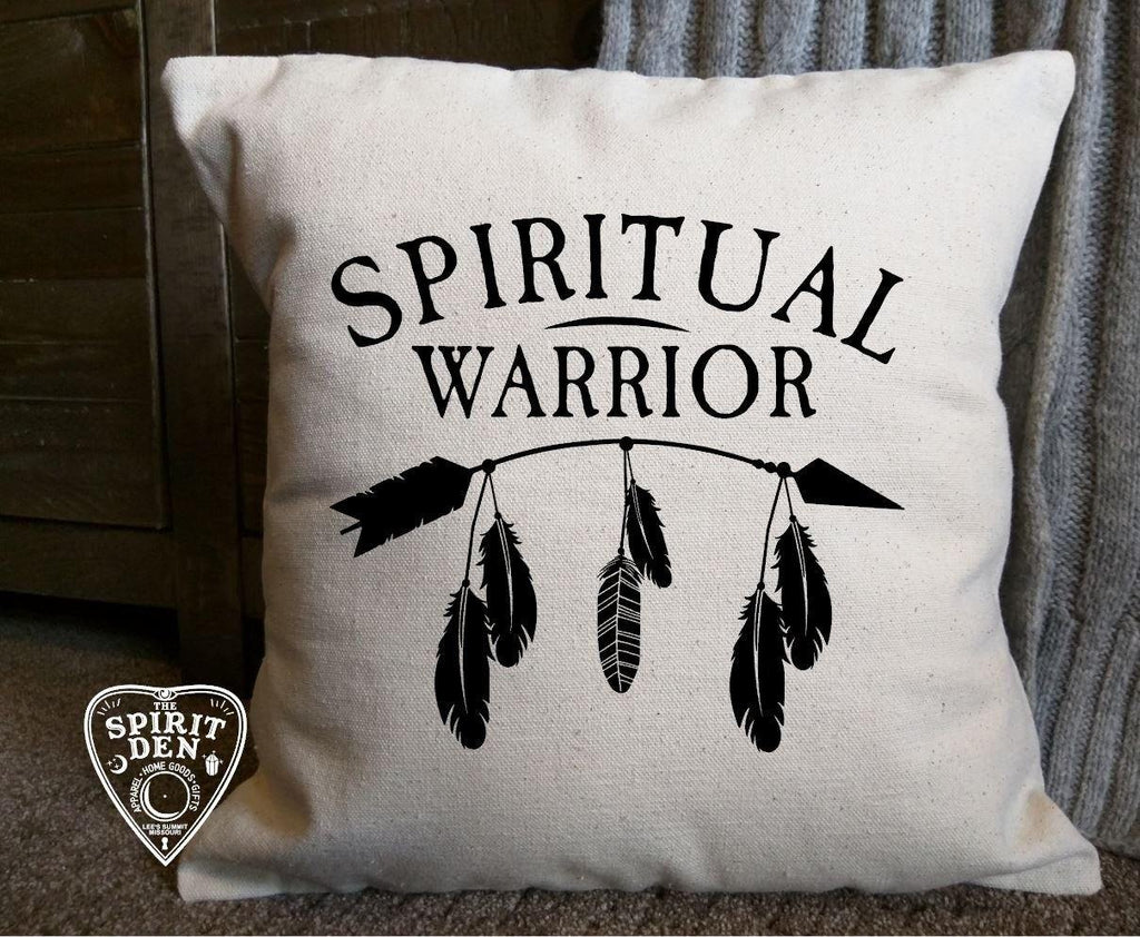 Spiritual Warrior Cotton Canvas Natural Pillow 
