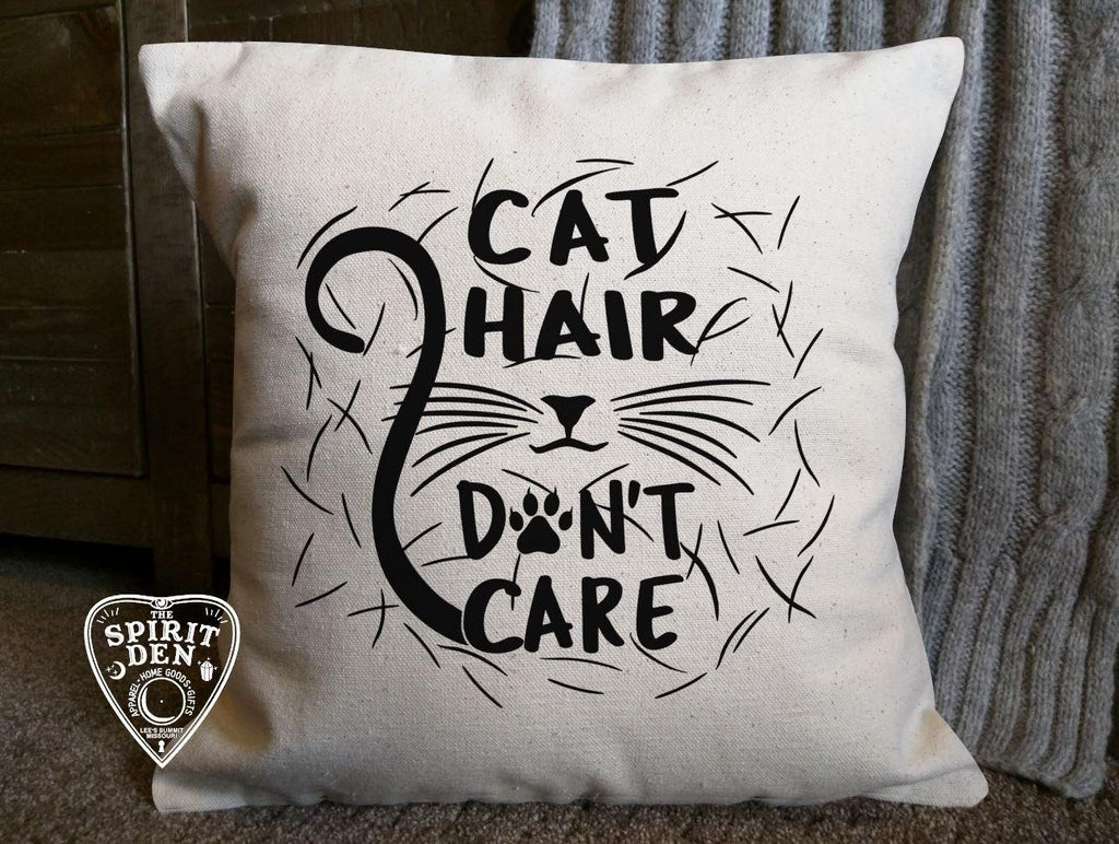 Cat Hair Don't Care Cotton Canvas Natural Pillow 