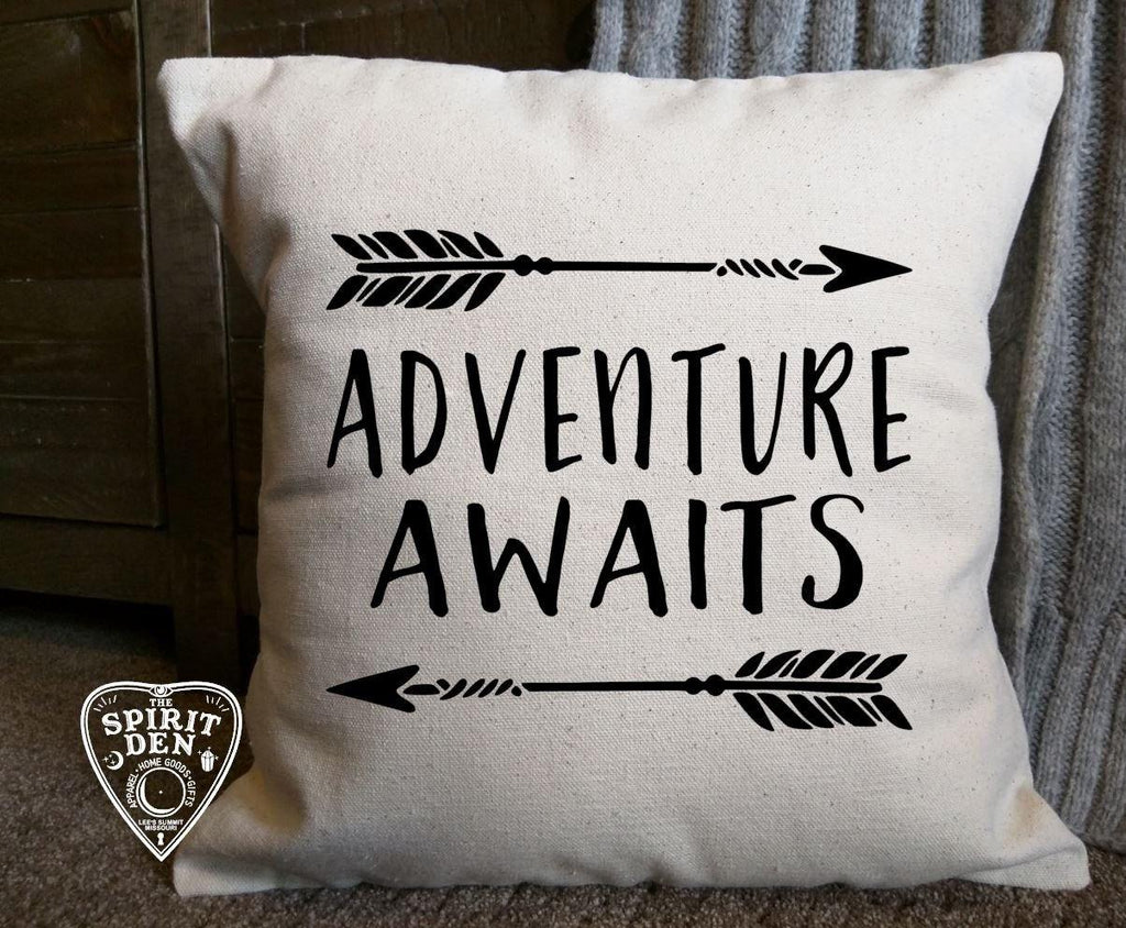 Adventure Awaits Cotton Canvas Natural Pillow 