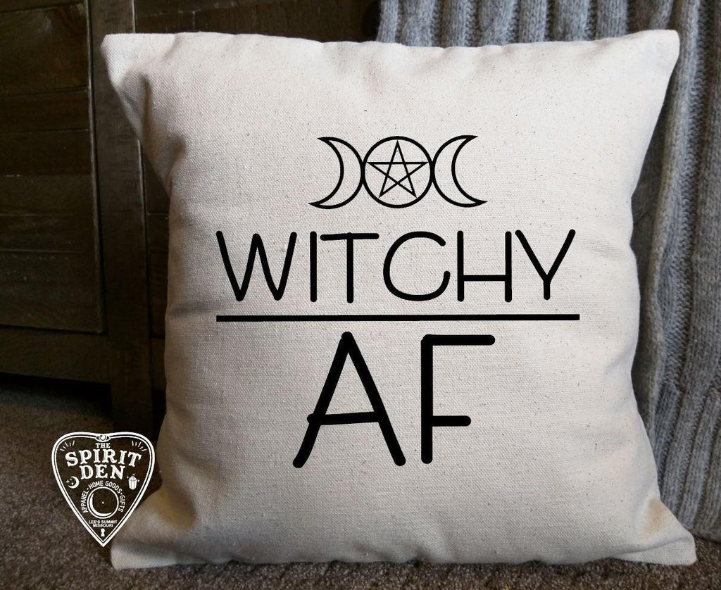Witchy AF Pentagram Moon Cotton Canvas Natural Pillow 