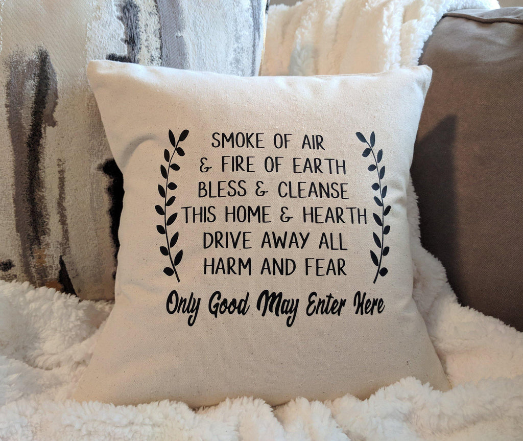 Home Blessing Only Good May Enter Here Cotton Canvas Natural Pillow 