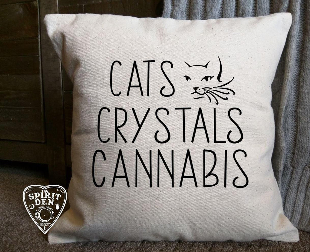 Cats Crystals Cannabis Cotton Canvas Natural Pillow 