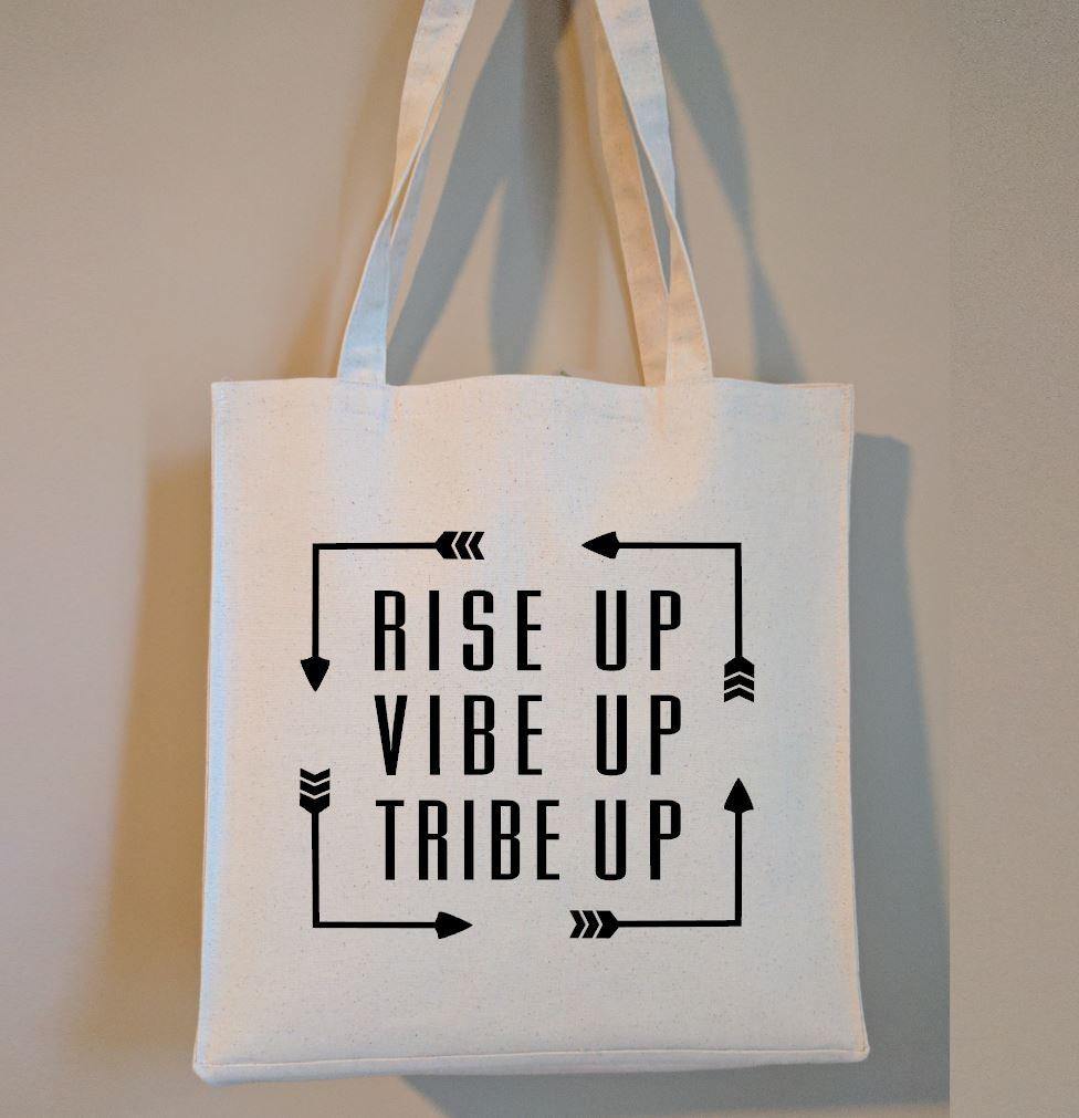Rise Up Vibe Up Tribe Up Canvas Market Tote Bag - The Spirit Den