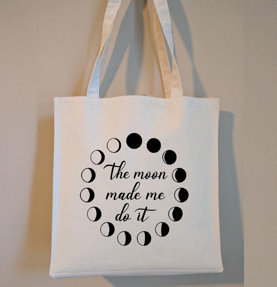 The Moon Made Me Do It Moon Phases Canvas Market Tote Bag 