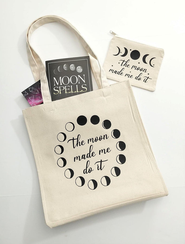 The Moon Made Me Do It Moon Phases Canvas Market Tote Bag 