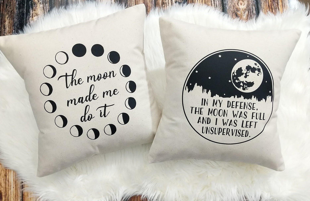 In my defense Moon Cotton Canvas Pillow 