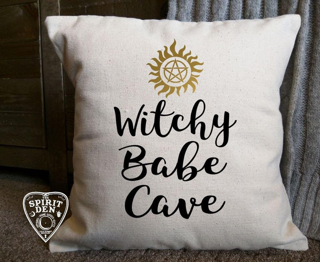 Witchy Babe Cave Cotton Canvas Natural Pillow 