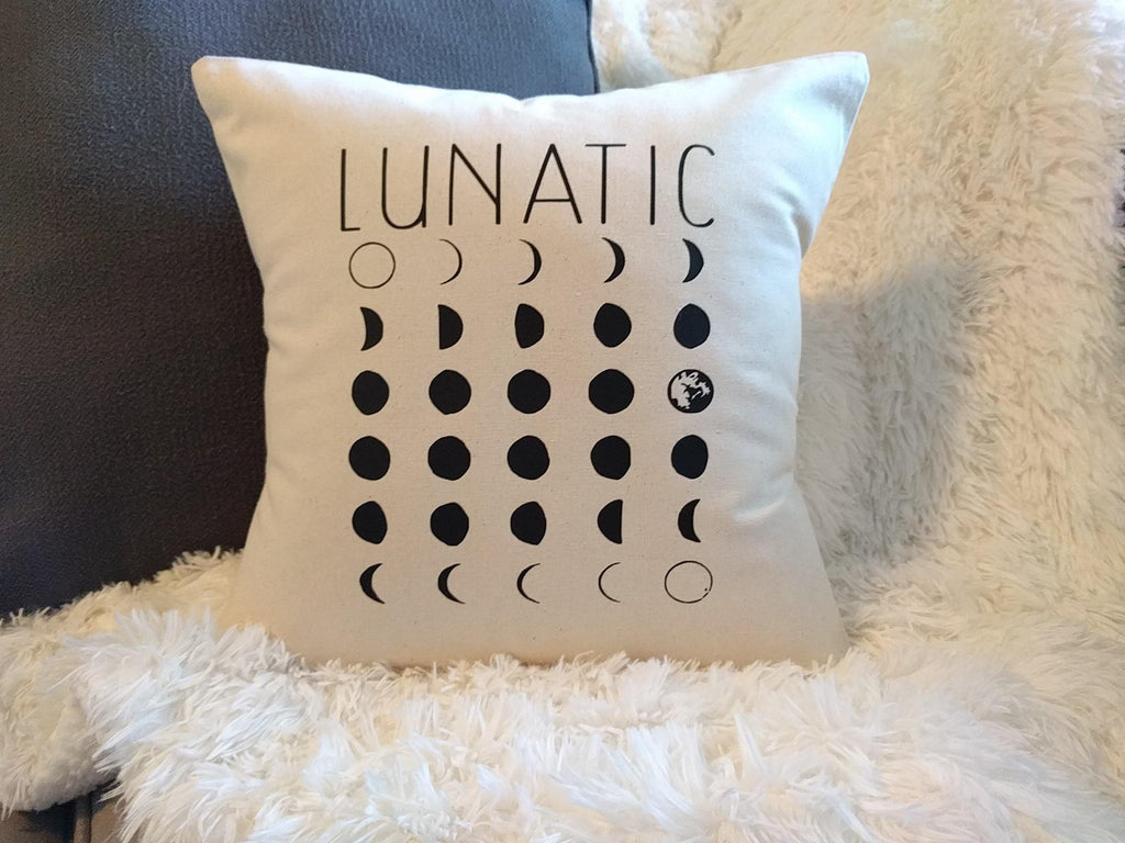Lunatic Moon Phases Cotton Canvas Natural Pillow 