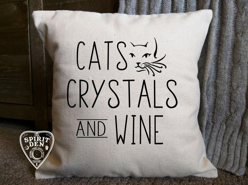 Cats Crystals and Wine Cotton Canvas Natural Pillow 